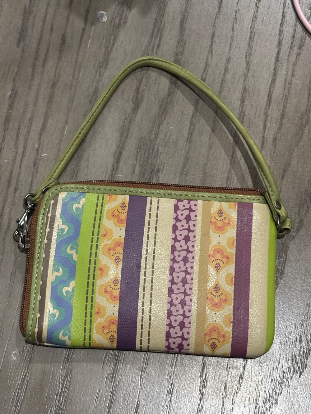 Fossil Striped Multicolor Wristlet Clutch in Green Accent